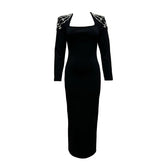 Elegant Graceful Square Collar Diamond Long Sleeve Bandage Dress Ladies Party Dinner Light Dress